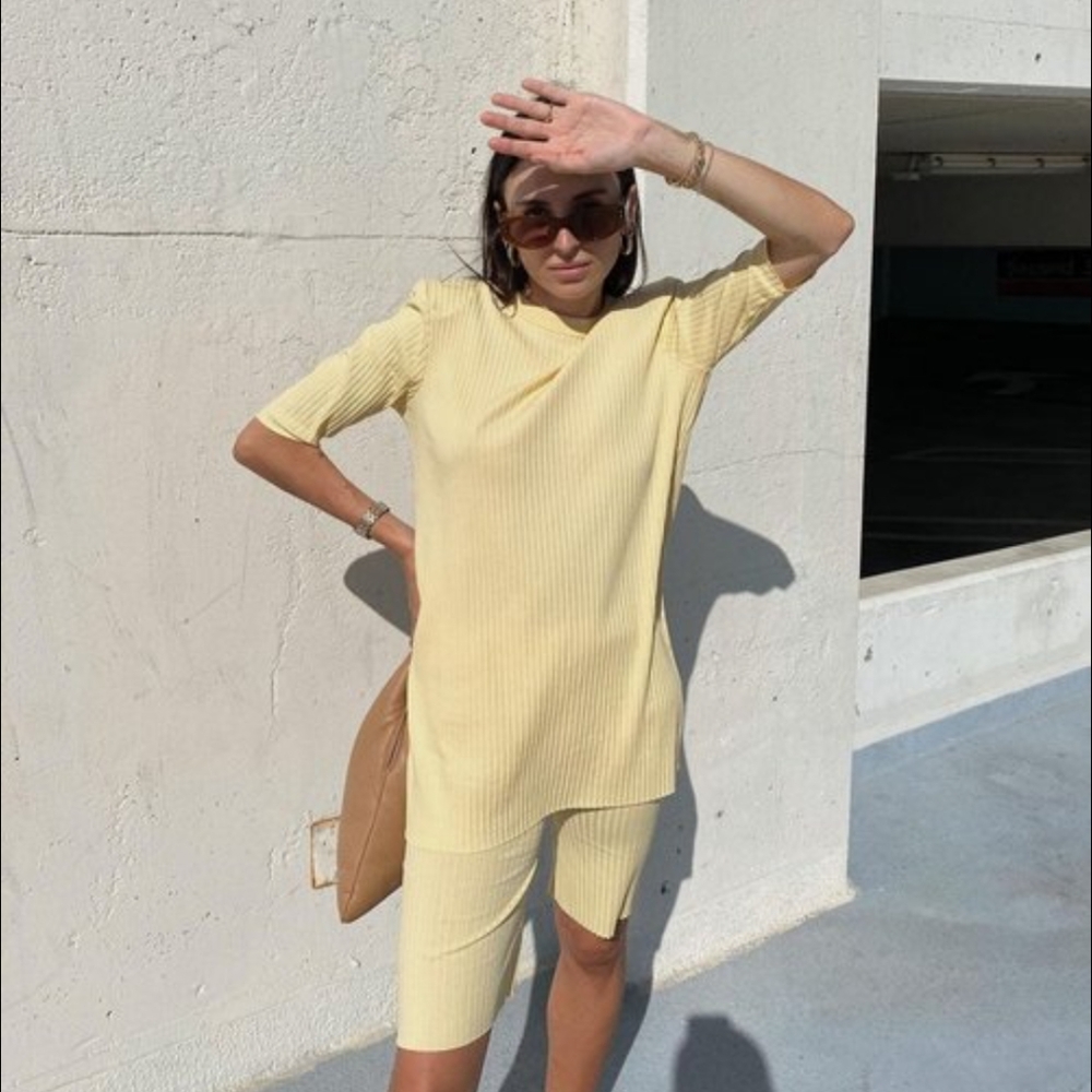 KOTN Yellow Ribbed Bike Shorts Size Large Ethical Cotton